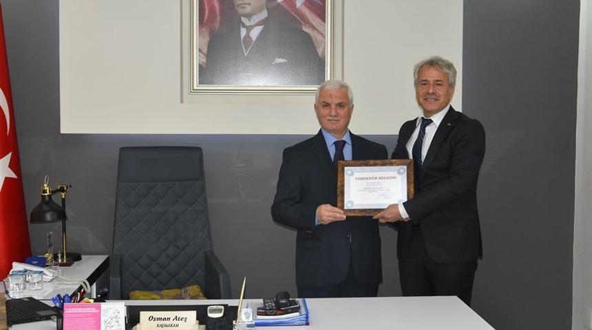 Başkan G&uuml;ney&rsquo;den Kaymakam Ateş&rsquo;e teşekk&uuml;r belgesi