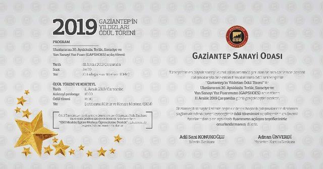 GSO “Gaziantep’in Yıldızları Ödül Töreni’’ 11 Aralık çarşamba günü yapılacak