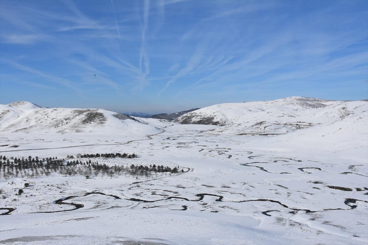 Karadeniz'in menderesleriyle &uuml;nl&uuml; Perşembe Yaylası beyaza b&uuml;r&uuml;nd&uuml;