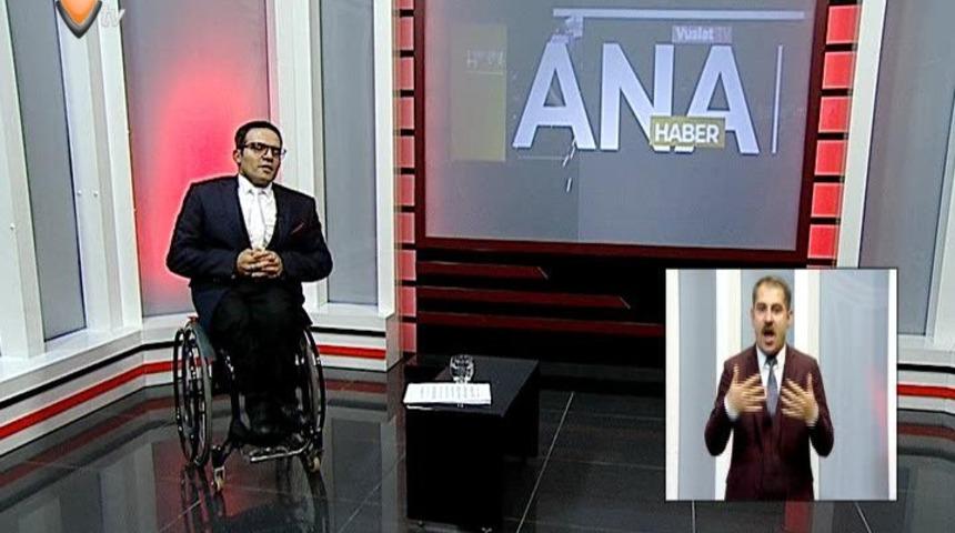 Engelli şahıs ana haber b&uuml;ltenini sundu