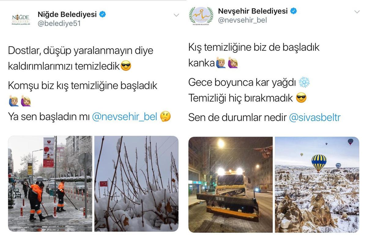 Belediyelerin g&uuml;ld&uuml;ren 'kar' diyaloğu sosyal medyayı salladı
