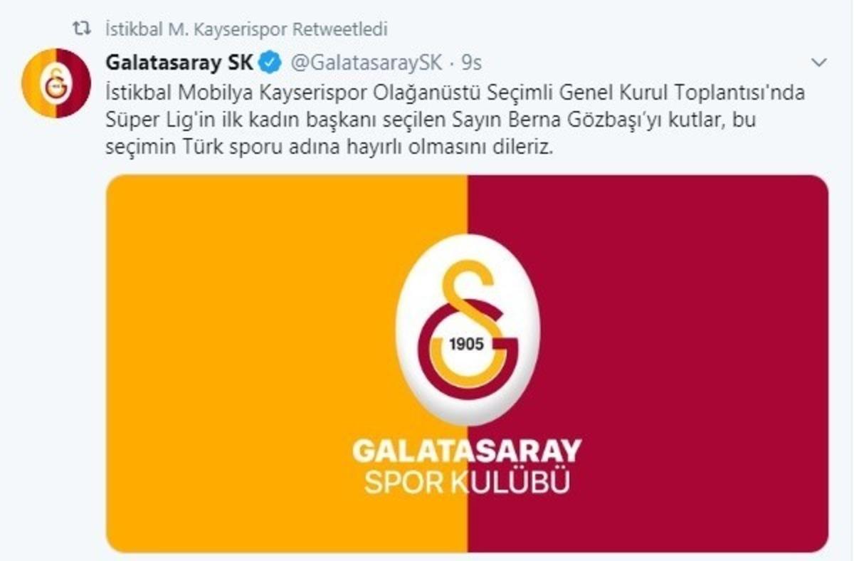 Kayserispor Kul&uuml;p Başkanı Berna G&ouml;zbaşı&rsquo;ya tebrik yağıyor