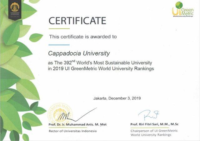 Greenmetric’te Kapadokya Üniversitesi büyük başarı elde etti