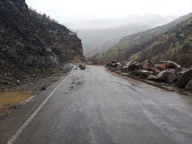 Hakkari-Çukurca karayoluna kaya düştü