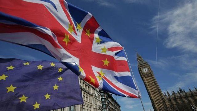 AB yanlılarının İngiltere Parlamentosu önünde dalgalandırdıkları bayraklar