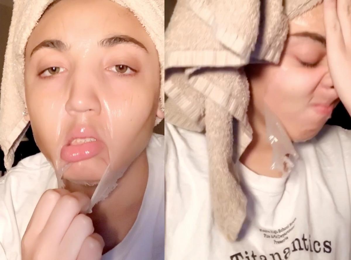 G&uuml;zellik uğruna &ccedil;ekilen eziyet! Y&uuml;z&uuml;ne yapışan maskeyi acı i&ccedil;inde &ccedil;ıkardı