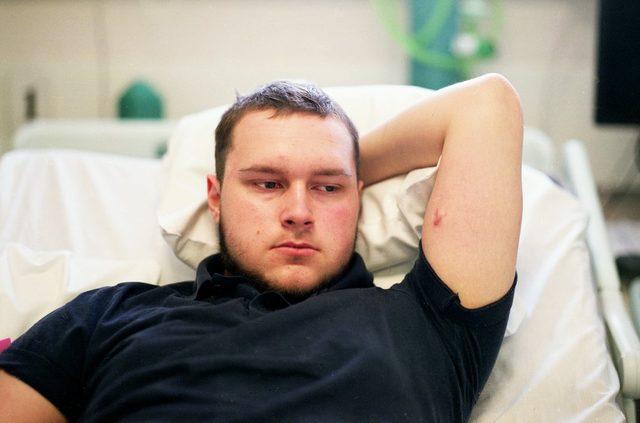 Joe awaiting theatre at London's Royal Marsden Hospital