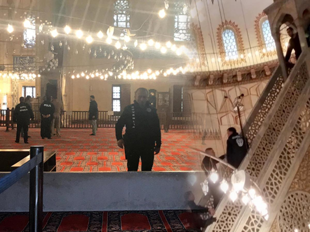 Selimiye Camisi'nde minberden inmeyen ş&uuml;pheliye polis m&uuml;dahalesi