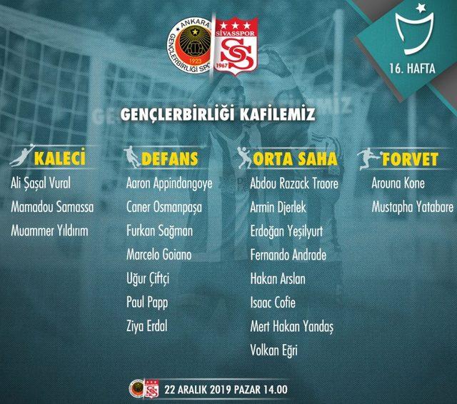 Sivasspor’un Gençlerbirliği kafilesi belli oldu: 4 isim kadroda yok!