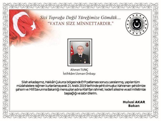 Bakan Akar’dan şehit askerler için başsağlığı mesajı