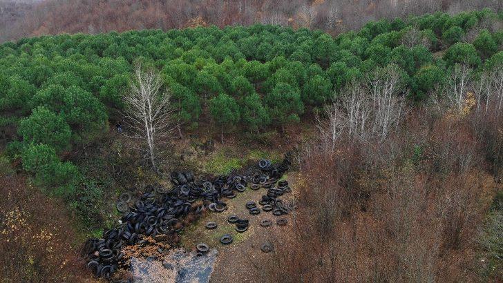 Şile'de ormana bırakılan lastikler çevreye zarar veriyor G5