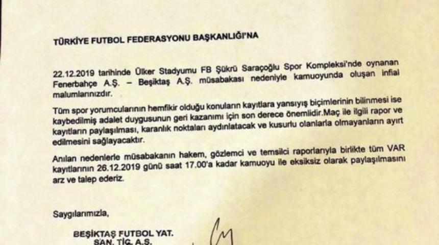 Beşiktaş, VAR kayıtları i&ccedil;in TFF&rsquo;ye başvurdu
