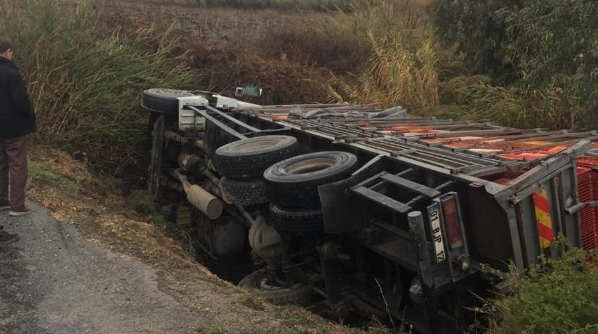 Tarsus’ta kamyon yoldan çıktı