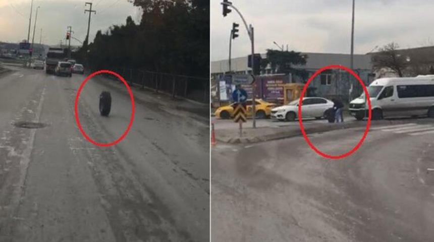 Kocaeli'de kamyondan fırlayan tekerlek trafiği kilitledi