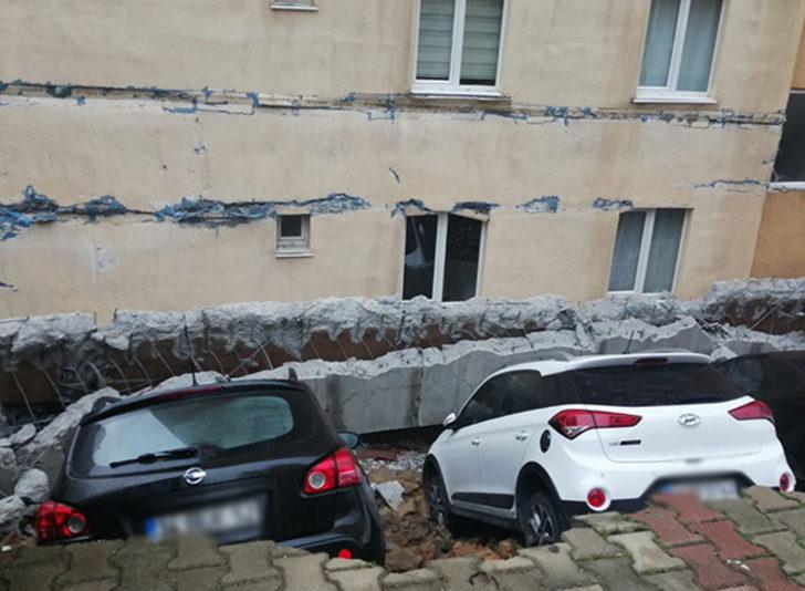 Kartal'da istinat duvarı çöktü! Araçlar zarar gördü G2