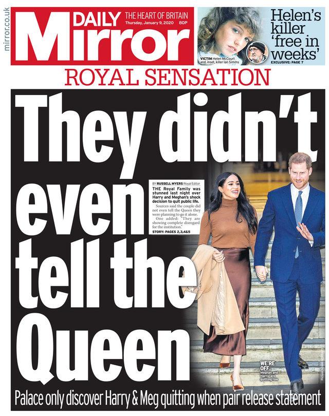 Daily Mirror gazetesi, 'Kraliçe'ye bile söylemediler' manşetiyle çıktı.
