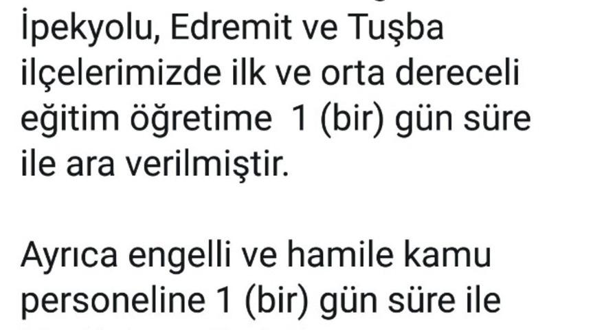 Van&rsquo;da eğitime kar tatili