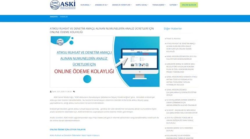 ASKİ&rsquo;den atık su analizlerine online &ouml;deme