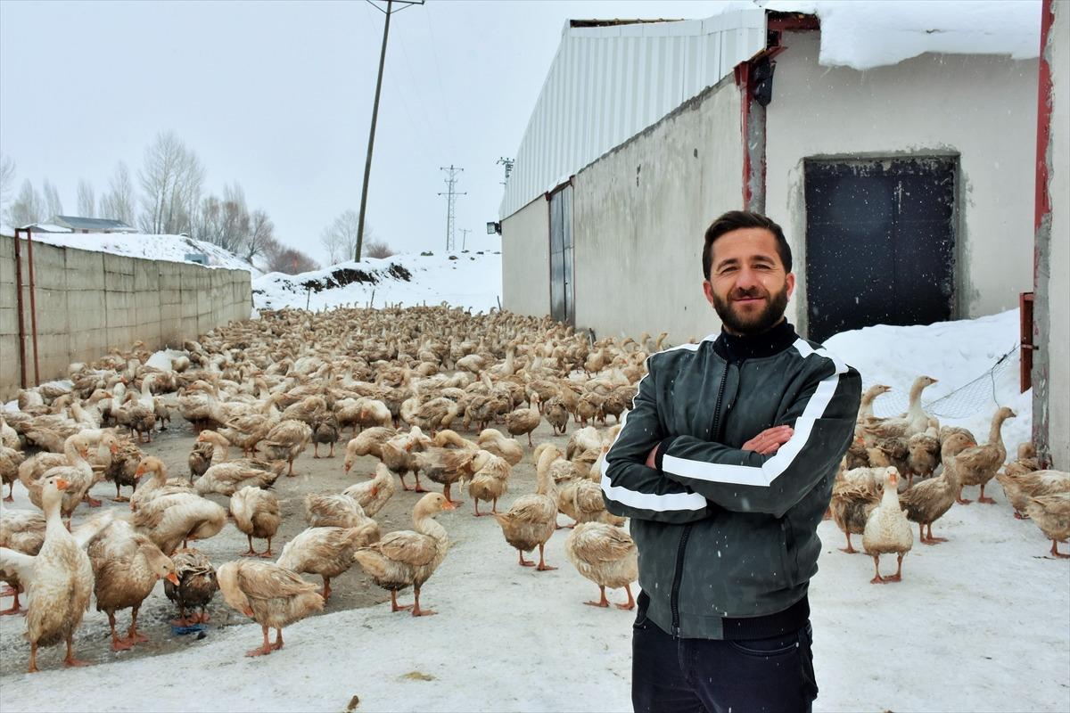 Varto'da kurduğu kaz &ccedil;iftliğinde taleplere yetişemiyor