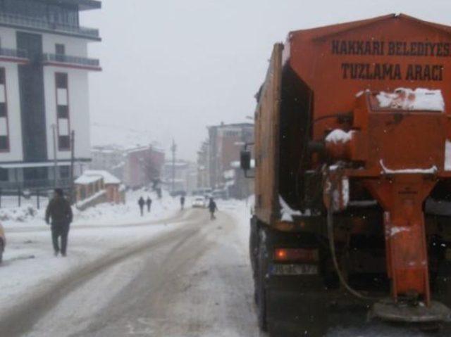 Hakkari’de yol tuzlama çalışması