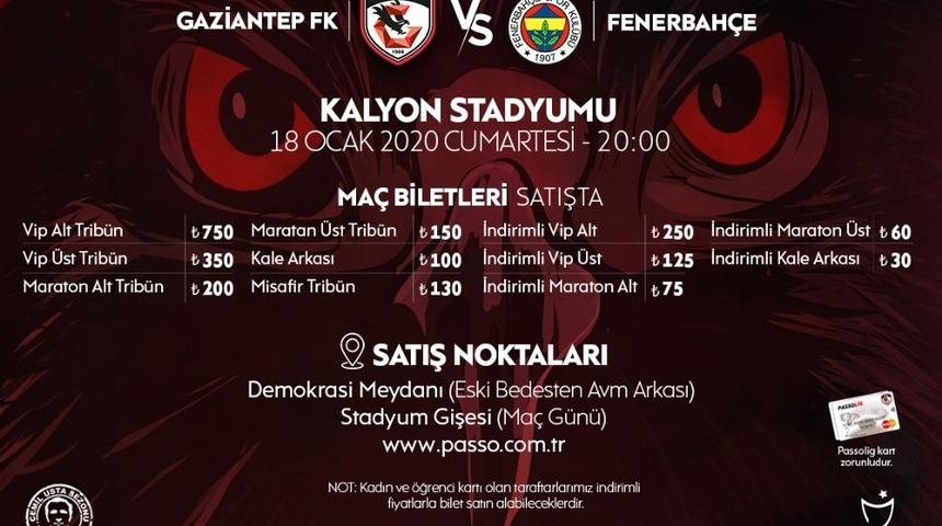 Gaziantep FK - Fenerbah&ccedil;e ma&ccedil;ı bilet satışları devam ediyor