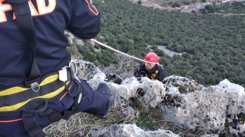 Kayalıklarda mahsur kalan ke&ccedil;iyi AFAD ekipleri kurtardı