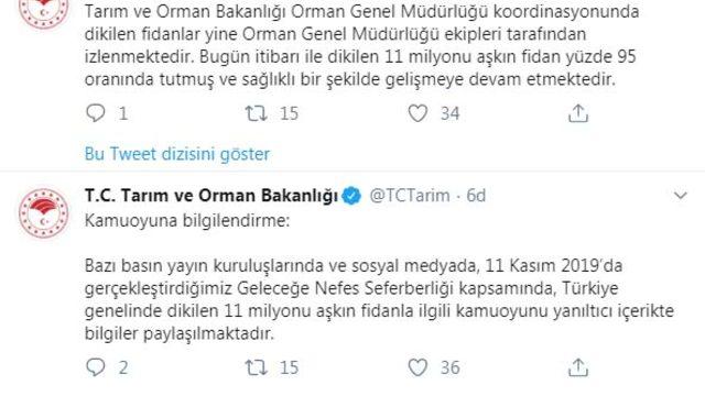 Bakanlık açıkladı: 11 milyon fidanın yüzde 95'i tuttu