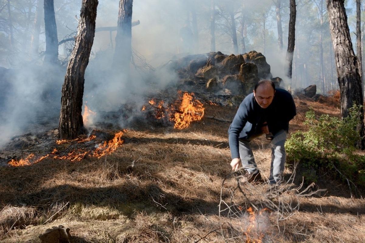 Seydikemer&rsquo;de kış ortasında orman yangını