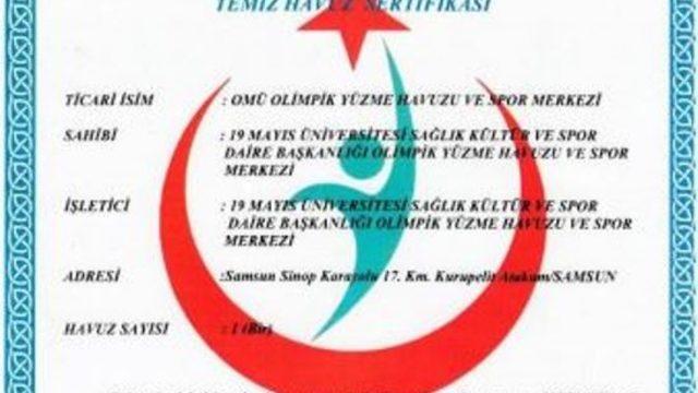 OMÜ Olimpik Yüzme Havuzuna “Temiz Havuz Sertifikası” Ödülü