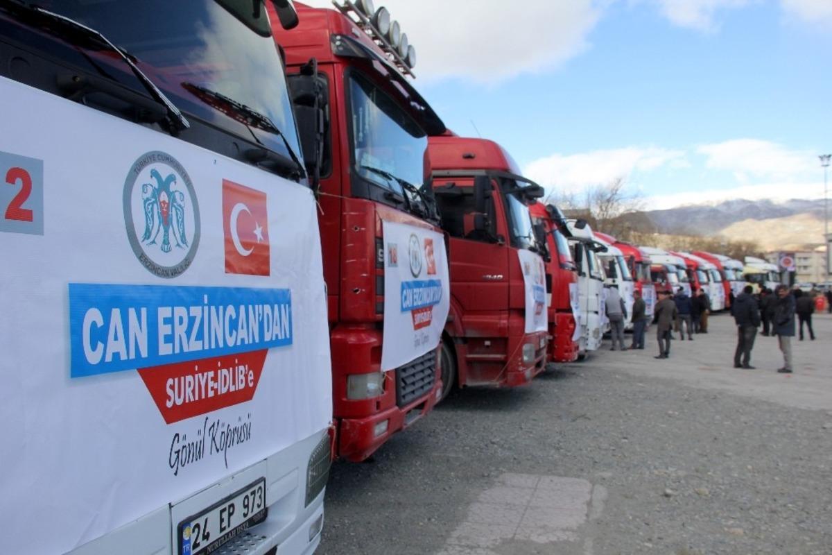 Erzincan&rsquo;dan İdlib&rsquo;e 20 tır yardım malzemesi g&ouml;nderildi