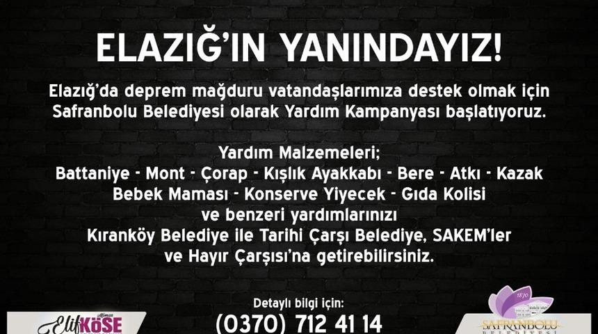 Safranbolu Belediyesi Elazığ için yardım kampanyası başlattı