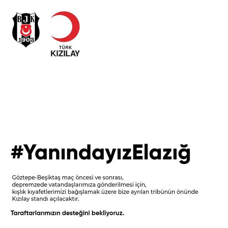 Beşiktaş'tan taraftarlarına Elazığ'daki deprem için yardım çağrısı G5