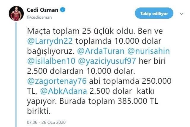 Cedi Osman’dan depremzedelere büyük destek