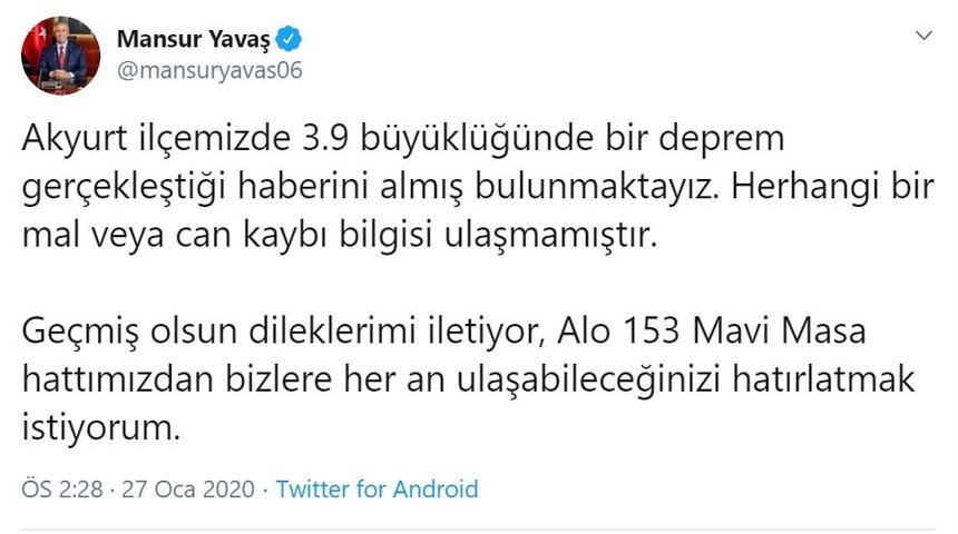 Ankara'da 3.9 büyüklüğünde deprem (2)