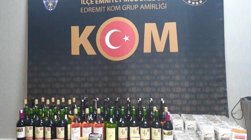 Balıkesir&rsquo;de polisten ka&ccedil;ak t&uuml;t&uuml;n ve i&ccedil;ki operasyonu