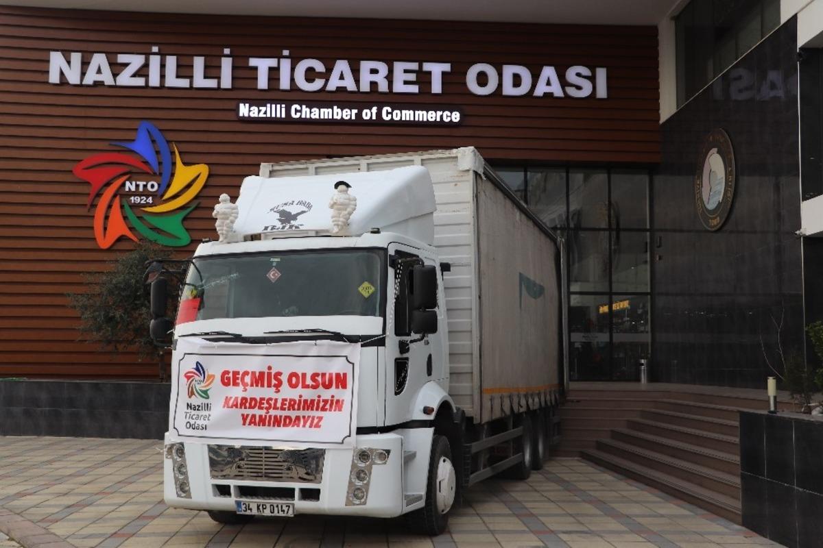 Nazilli Ticaret Odası&rsquo;nın depremzedeler i&ccedil;in topladığı yardımlar yola &ccedil;ıktı