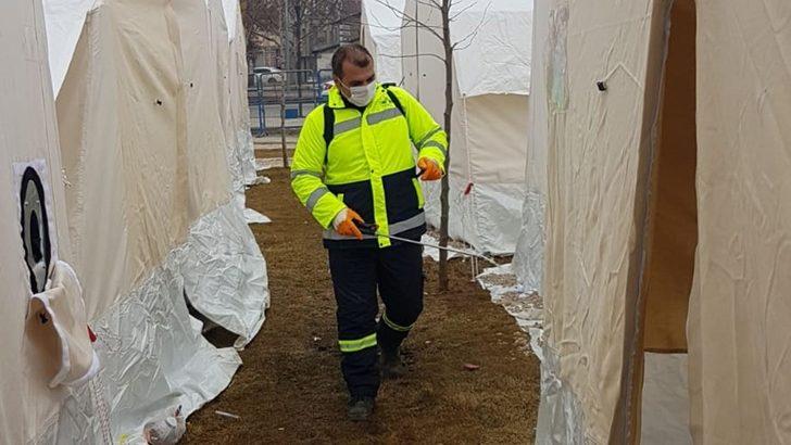 Elazığ’da çadır kurulan alanlar dezenfekte ediliyor G1