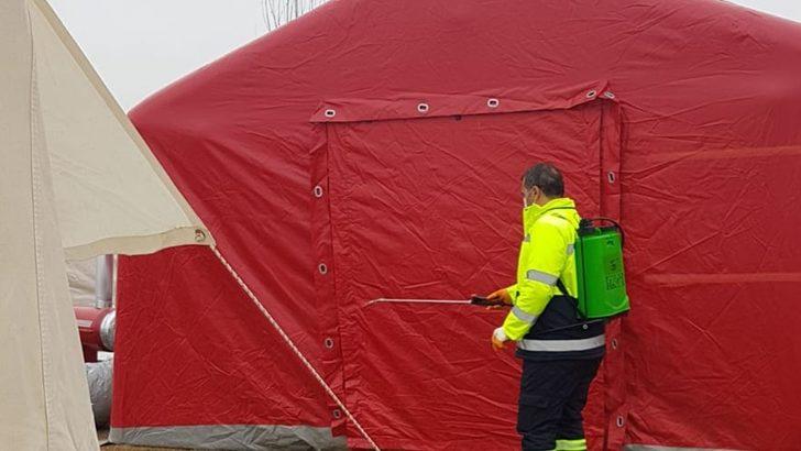 Elazığ’da çadır kurulan alanlar dezenfekte ediliyor G5