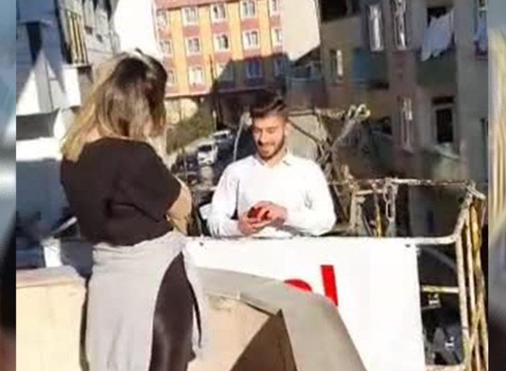 İstanbul'da vinç sepetinden sürpriz evlilik teklifi G1