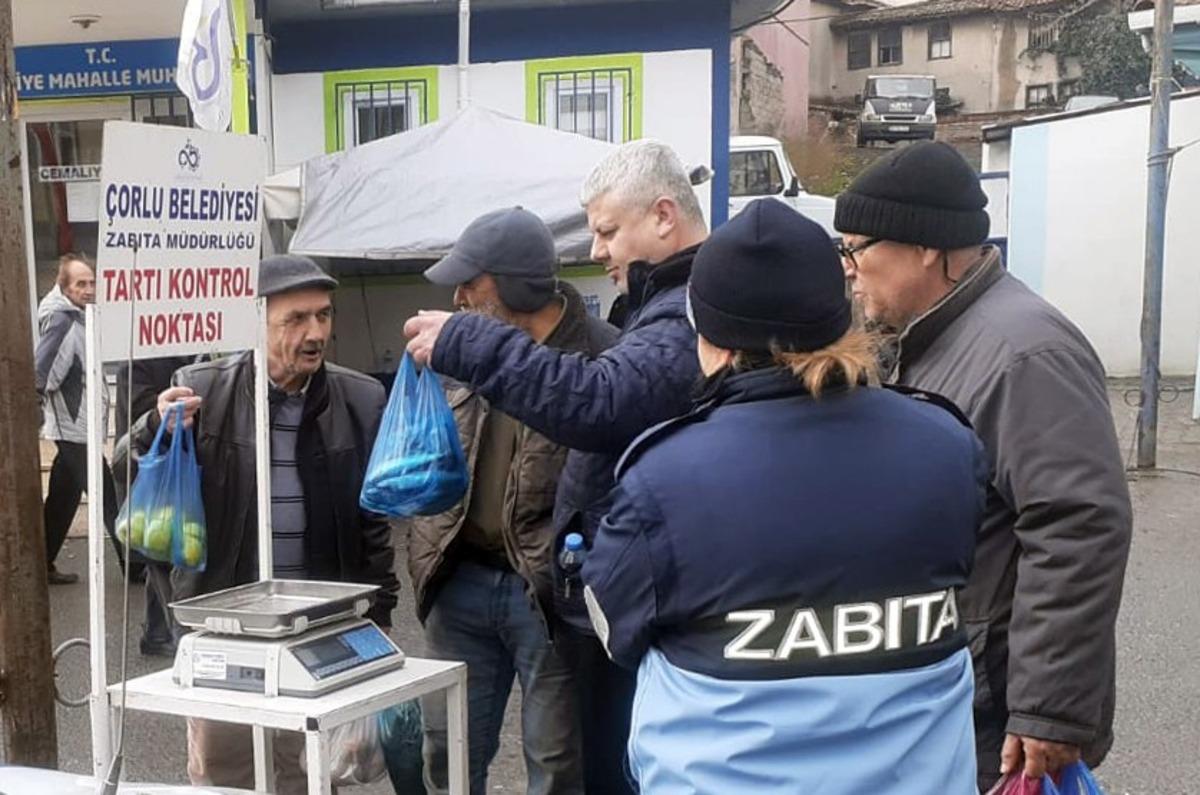 &Ccedil;orlu&rsquo;da zabıtadan tartı kontrol noktası