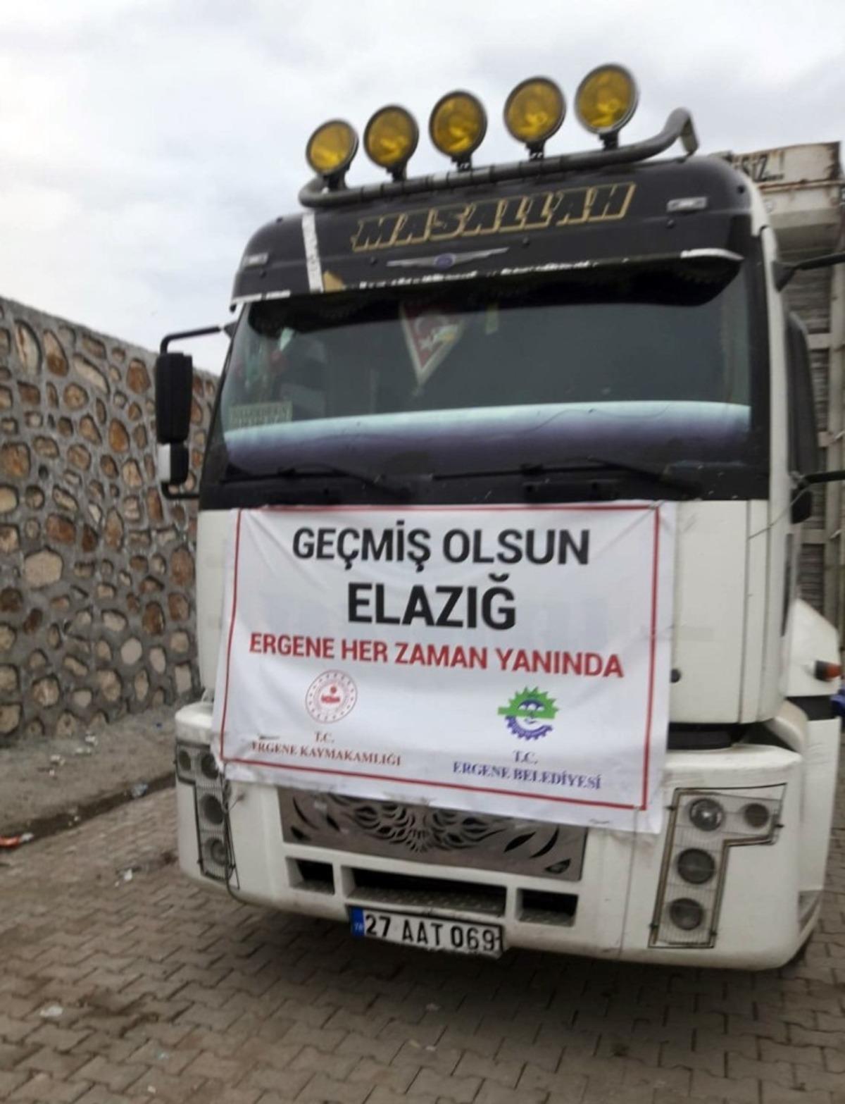 Ergene&rsquo;de toplanan yardımlar Elazığ&rsquo;a ulaştı