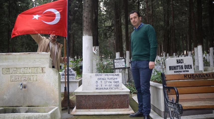 Şehidin kabrindeki bayrak yeniden dalgalanmaya başladı