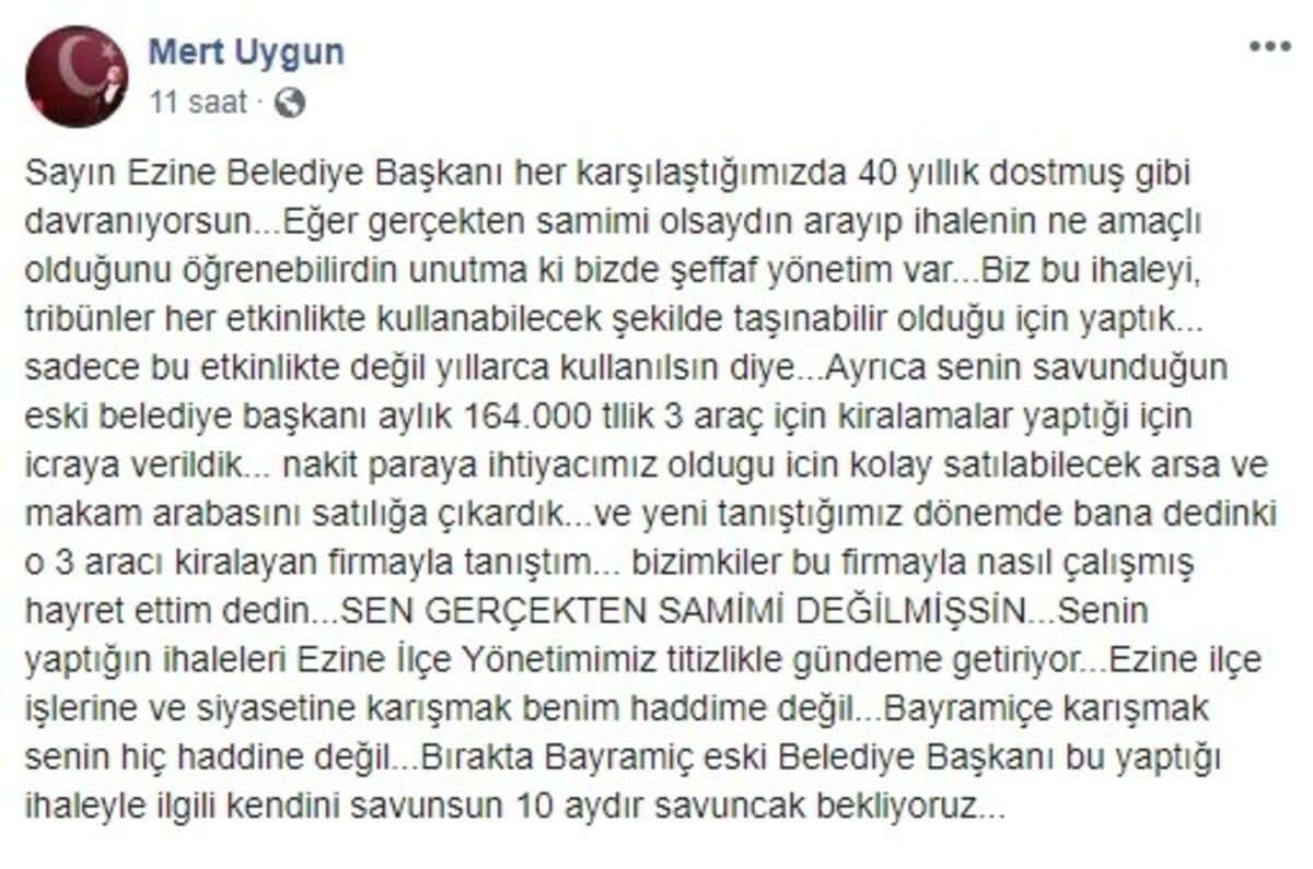 Ezine ve Bayrami&ccedil; belediye başkanları sosyal medyada birbirine girdi