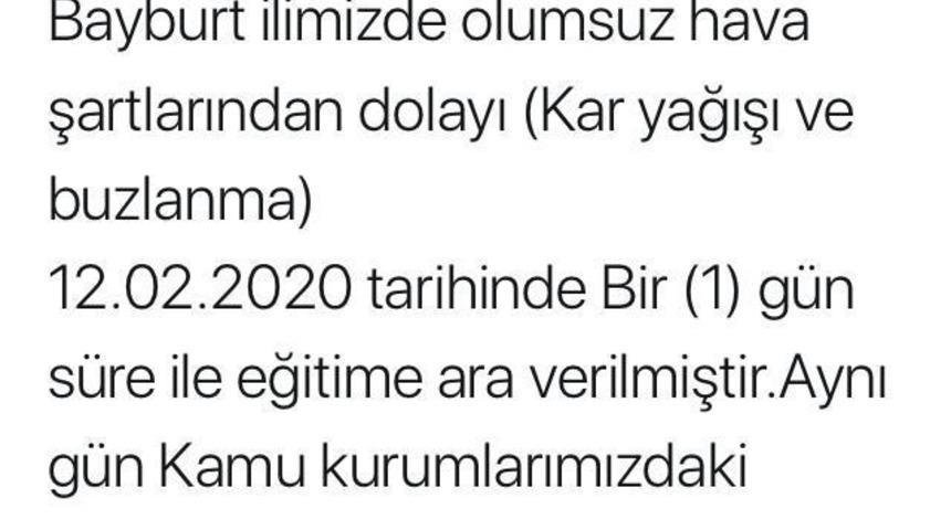 Bayburt genelinde kar tatili