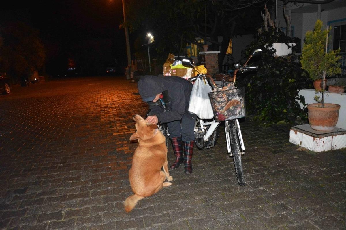 Bisikletiyle sokak sokak dolaşıp kedi ve k&ouml;pekleri besliyor