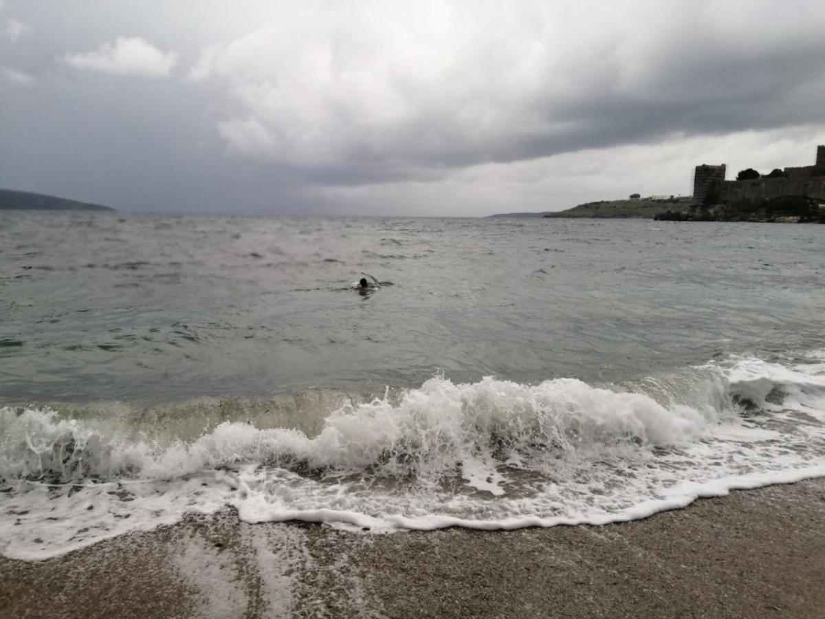 Suda &ccedil;ırpınan martı i&ccedil;in soğuk havada denize atladılar