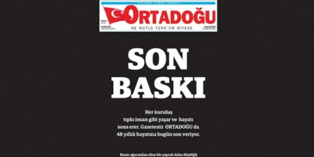 Ortadoğu gazetesi yayın hayatına son verdi