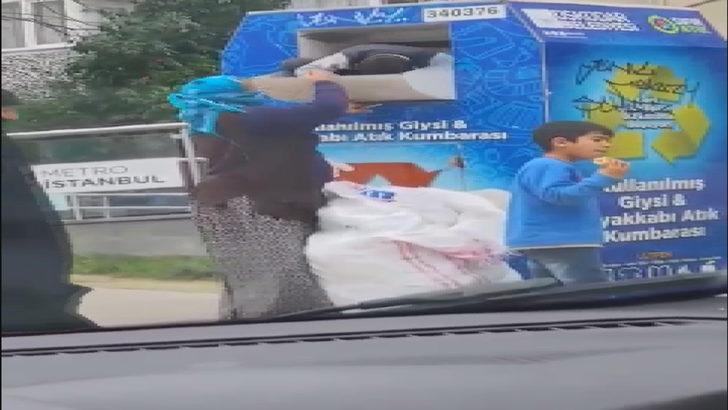 Akılalmaz yöntem! Giysi kumbarasındaki eşyaları böyle çaldılar G1