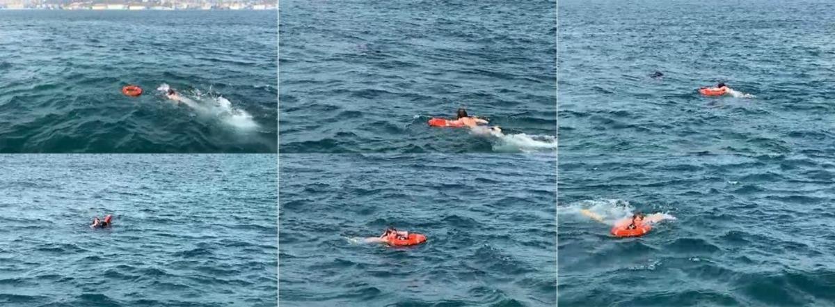 İstanbul Boğazı'nda can pazarı! Akıntıda s&uuml;r&uuml;klendi, son anda kurtarıldı