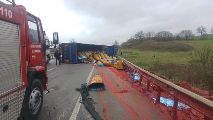 TIR devrildi, kara yolu salça tarlasına döndü G3